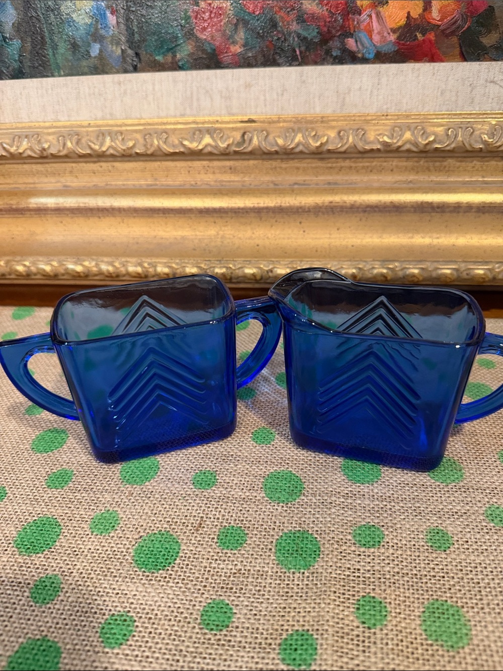 Cobalt Blue Glass Creamer and Sugar Set - Vintage Hazel Atlas